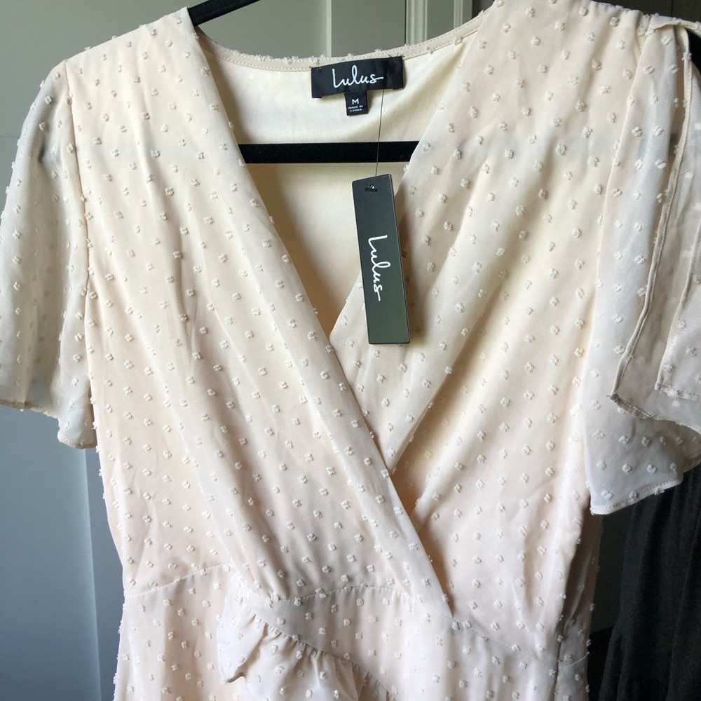NWT Next To You Cream Swiss Dot Ruffled Midi Dress